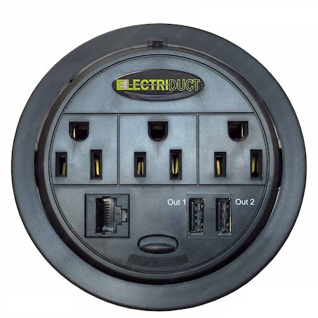 Electriduct Outlet Tap, USB, Cat5e, 5-15R, 5-15P, 3 to 25 ft., Black PDC-SW-GMPT-ED
